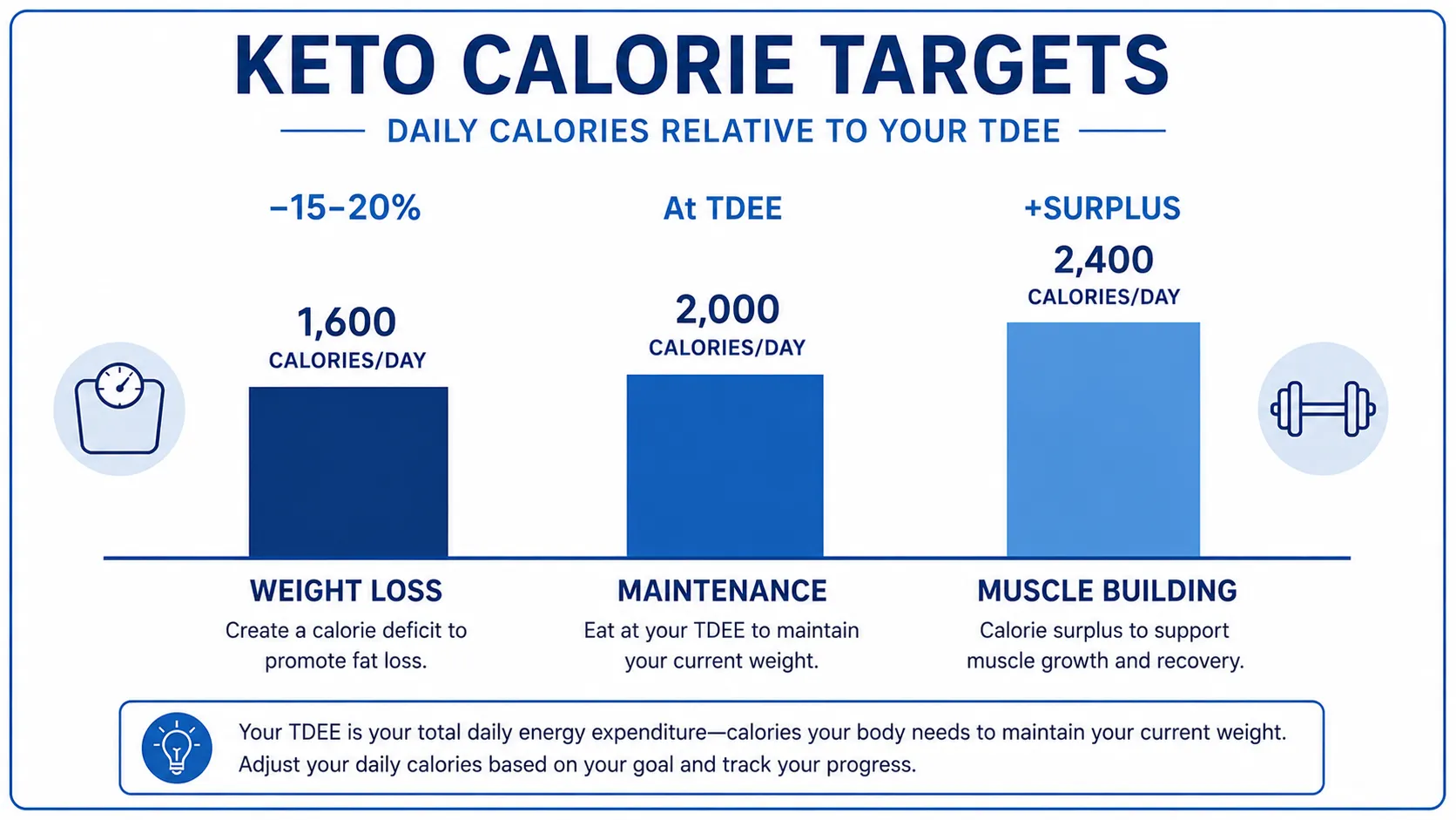Daily calorie targets relative to TDEE on Keto Calculator.